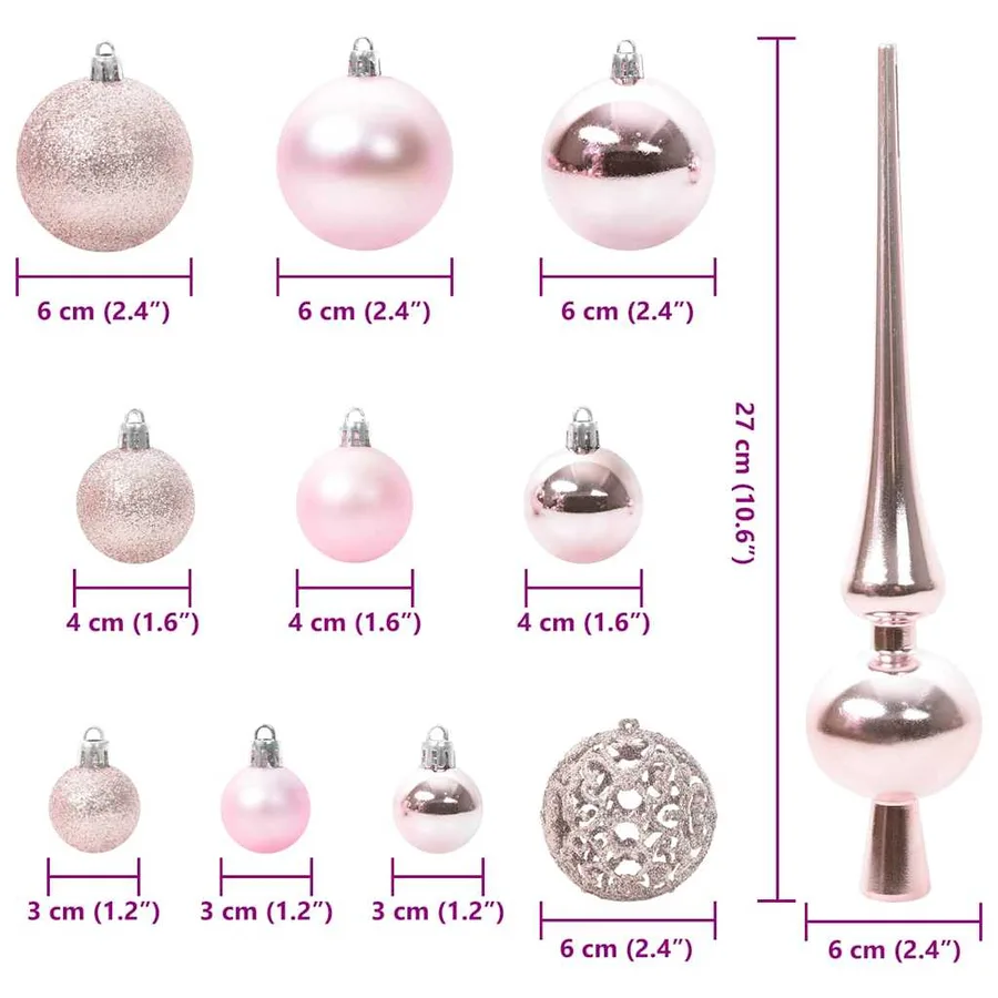 Ensemble de Boules de Noël avec 150 LED 61 pcs Rose Plastique - 9
