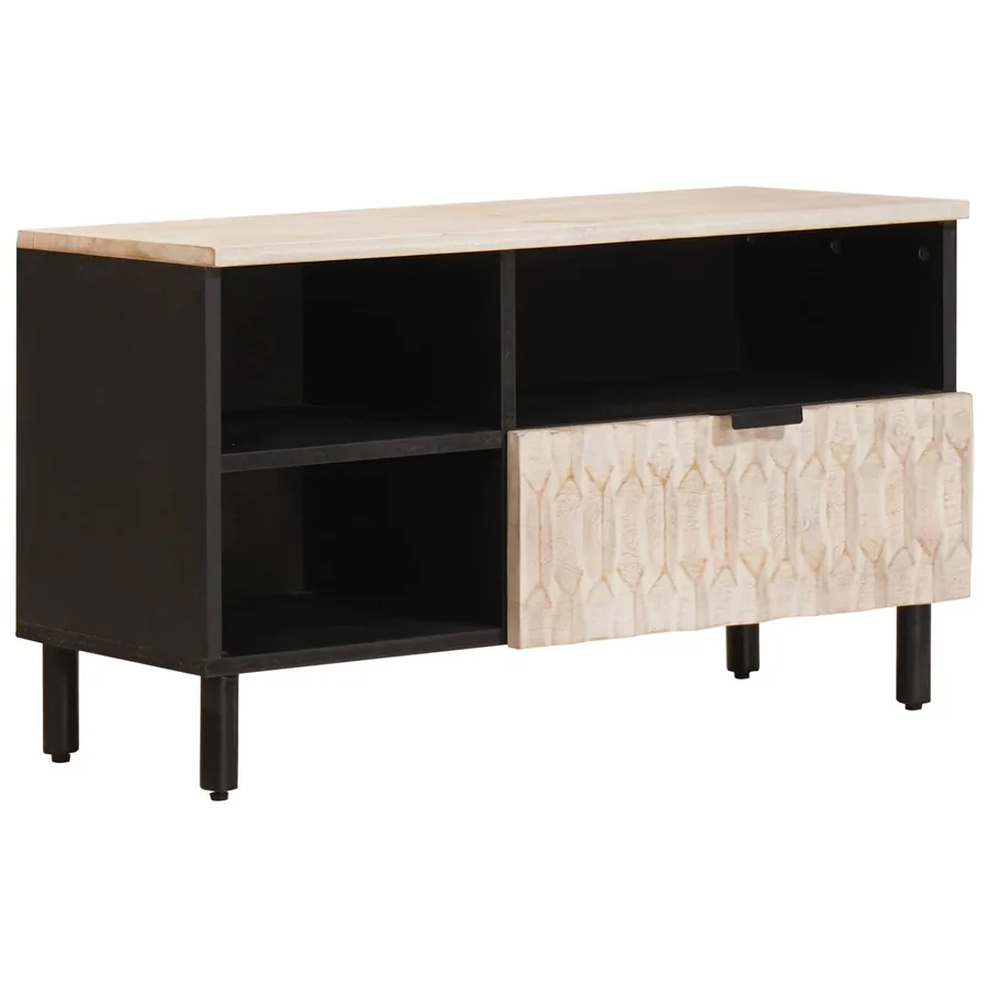 Meuble TV avec tiroir Finition Lavage Blanc 80 x 33 x 46 cm