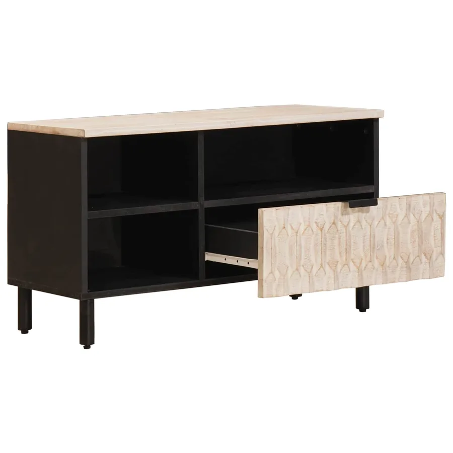 Meuble TV avec tiroir Finition Lavage Blanc 80 x 33 x 46 cm - 2