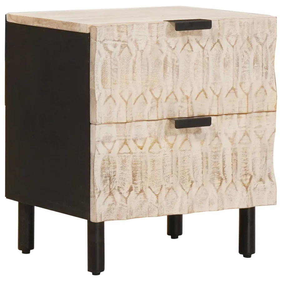 Cabinet de chevet Blanc 40 x 33 x 46 cm Bois de mangue massif