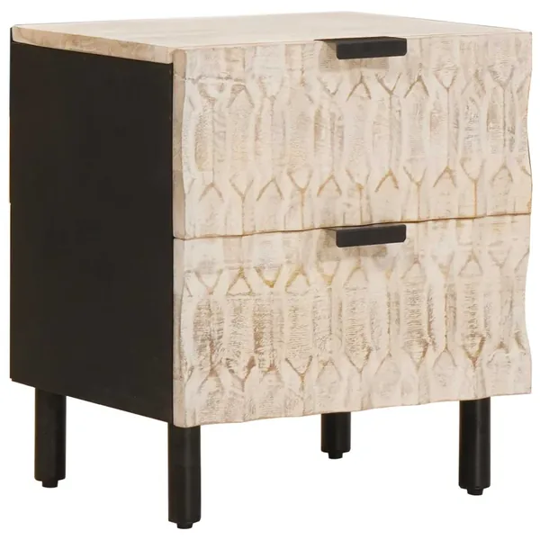 Cabinet de chevet Blanc 40 x 33 x 46 cm Bois de mangue massif