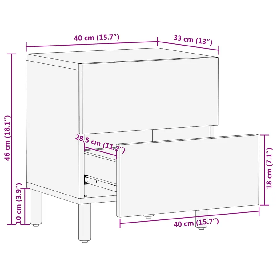 Cabinet de chevet Blanc 40 x 33 x 46 cm Bois de mangue massif - 11