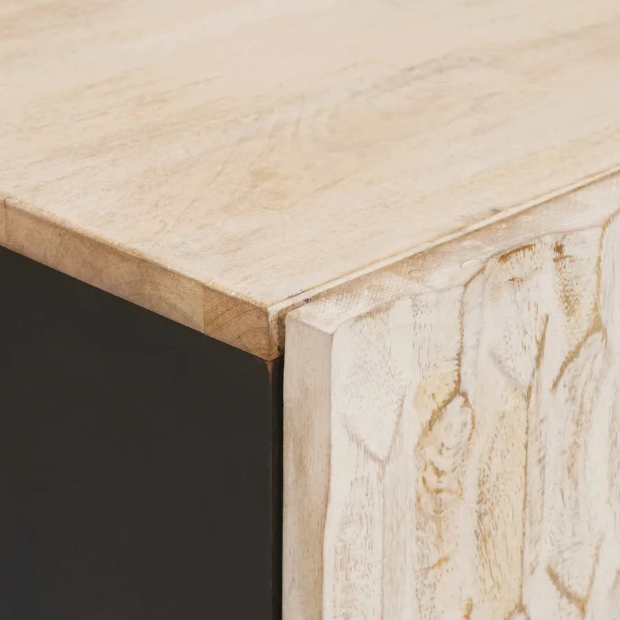 Cabinet de chevet Blanc 40 x 33 x 46 cm Bois de mangue massif - 6