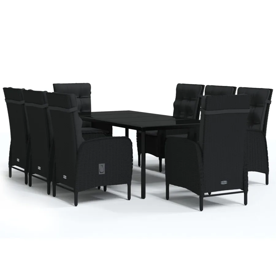 Ensemble à manger de jardin avec coussins 9 pcs noir - 2