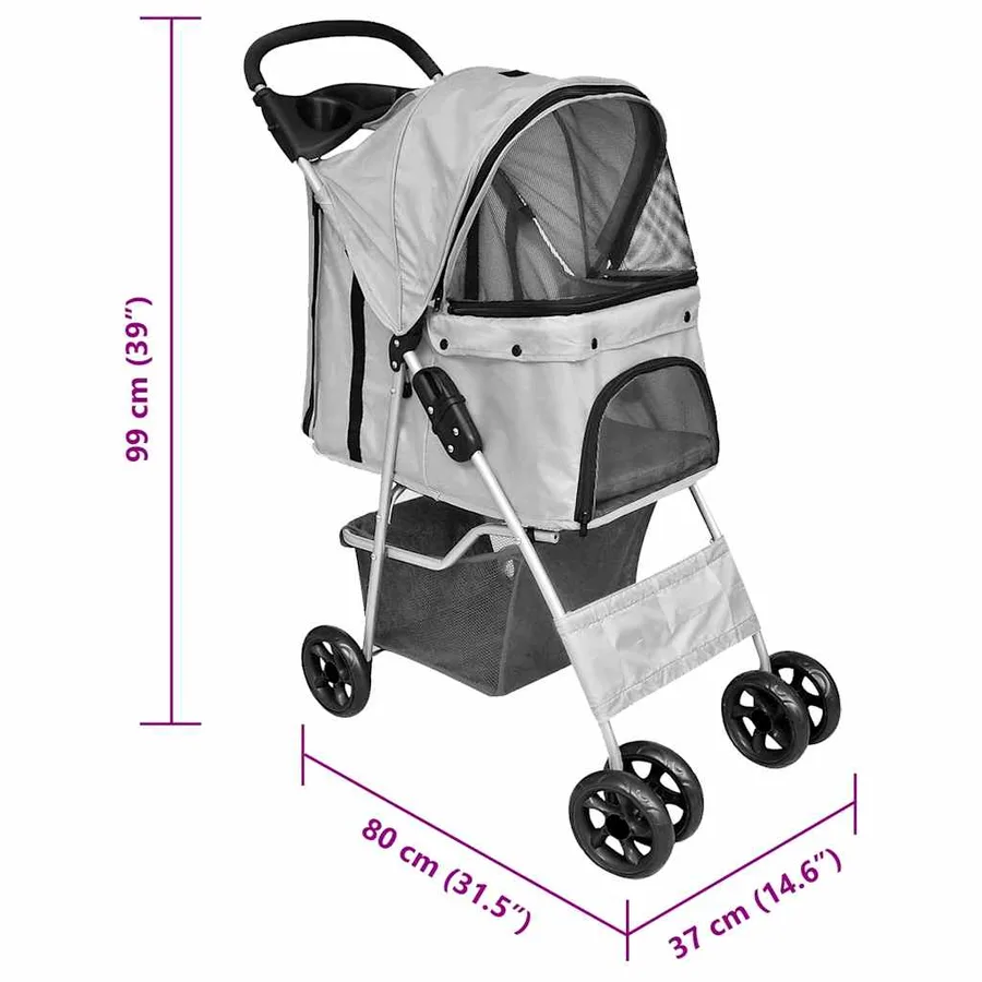 Poussette pliable pour chiens/chats Gris - 5