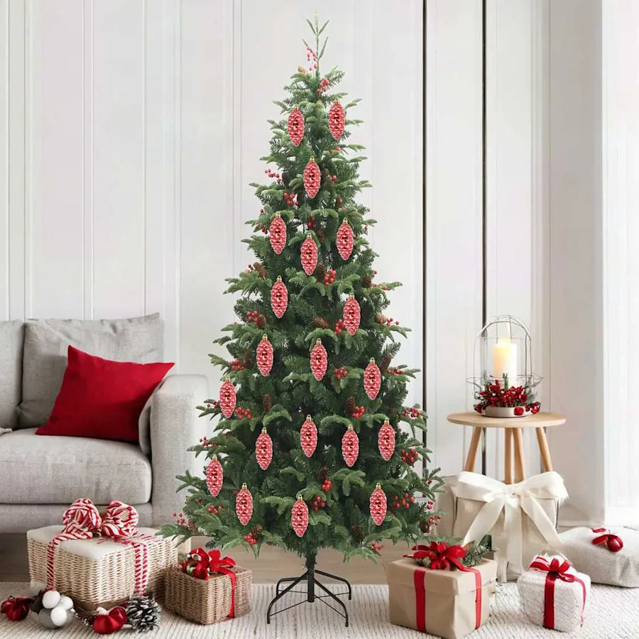 Boule de Pomme de Pin de Noël 40 pcs Rouge Plastique