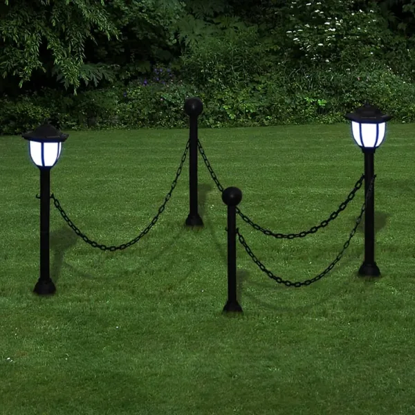Chain fence with two solar LED lamps and two posts