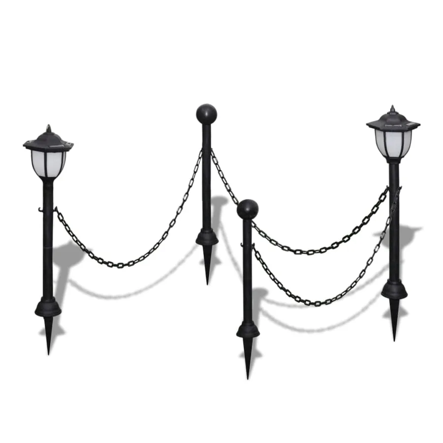 Chain fence with two solar LED lamps and two posts - 2