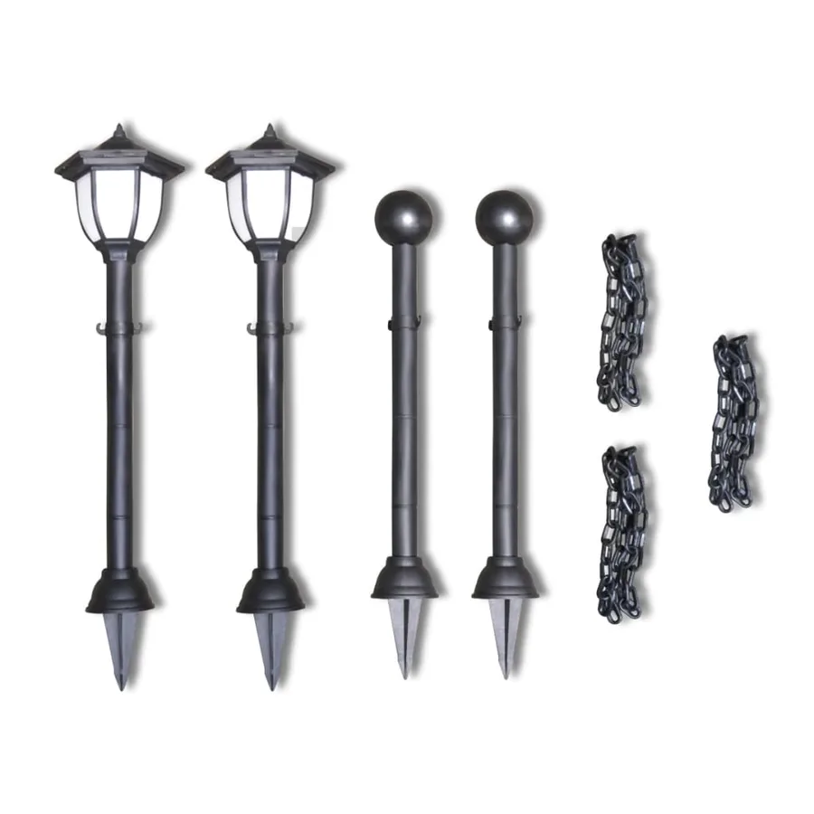 Clôture à chaîne avec deux lampes solaires LED et deux piquets - 4