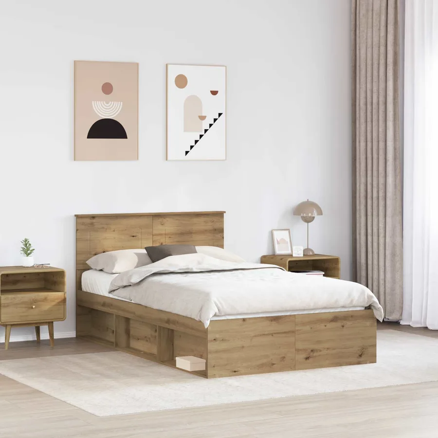 Cadre de lit Chêne artisan 120 x 200 cm Bois d'ingénierie - 3