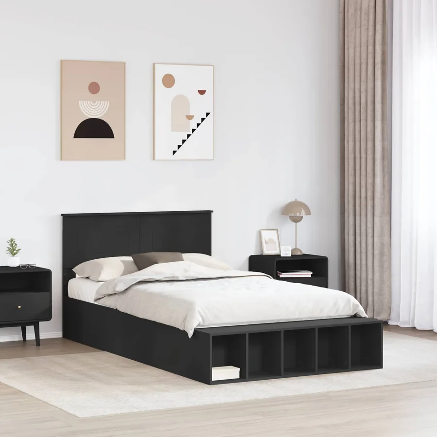 Cadre de lit avec étagère Noir 120 x 200 cm Bois d'ingénierie - 3