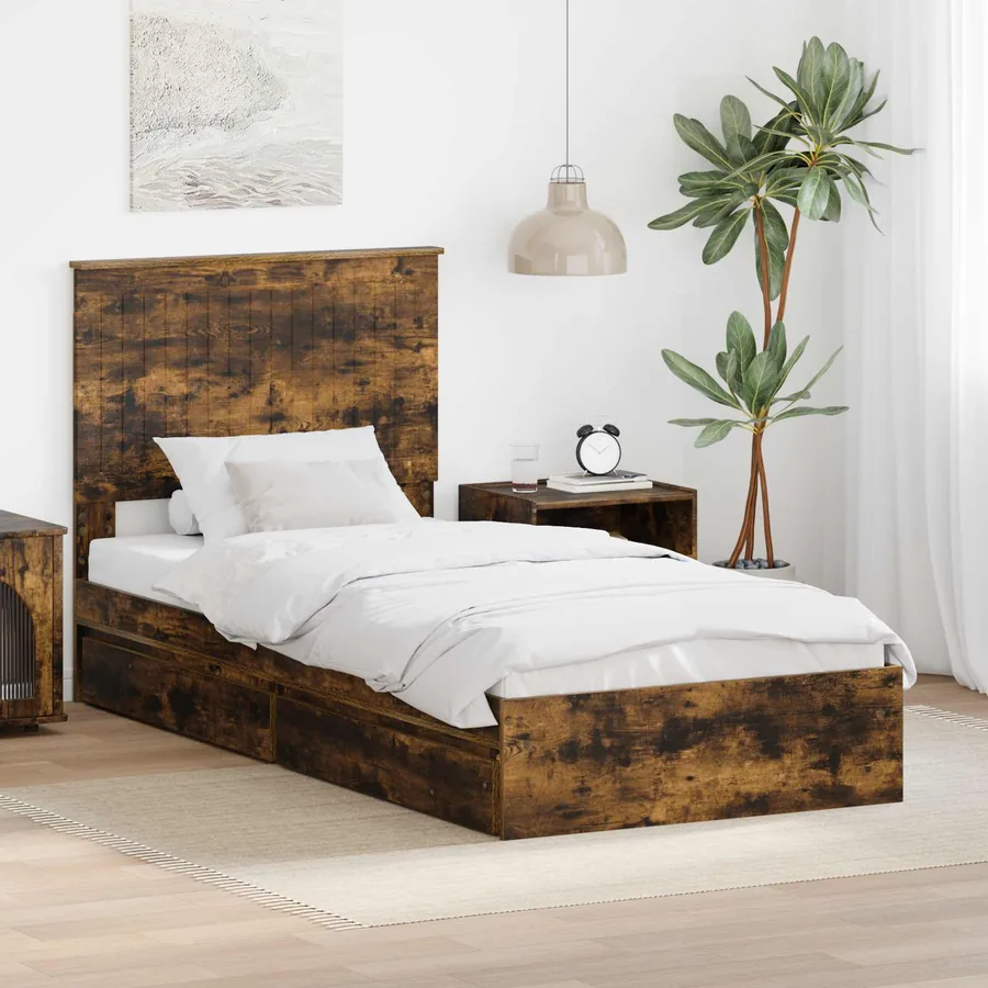 Lit de Rangement Chêne fumé 90 x 190 cm Bois d'ingénierie