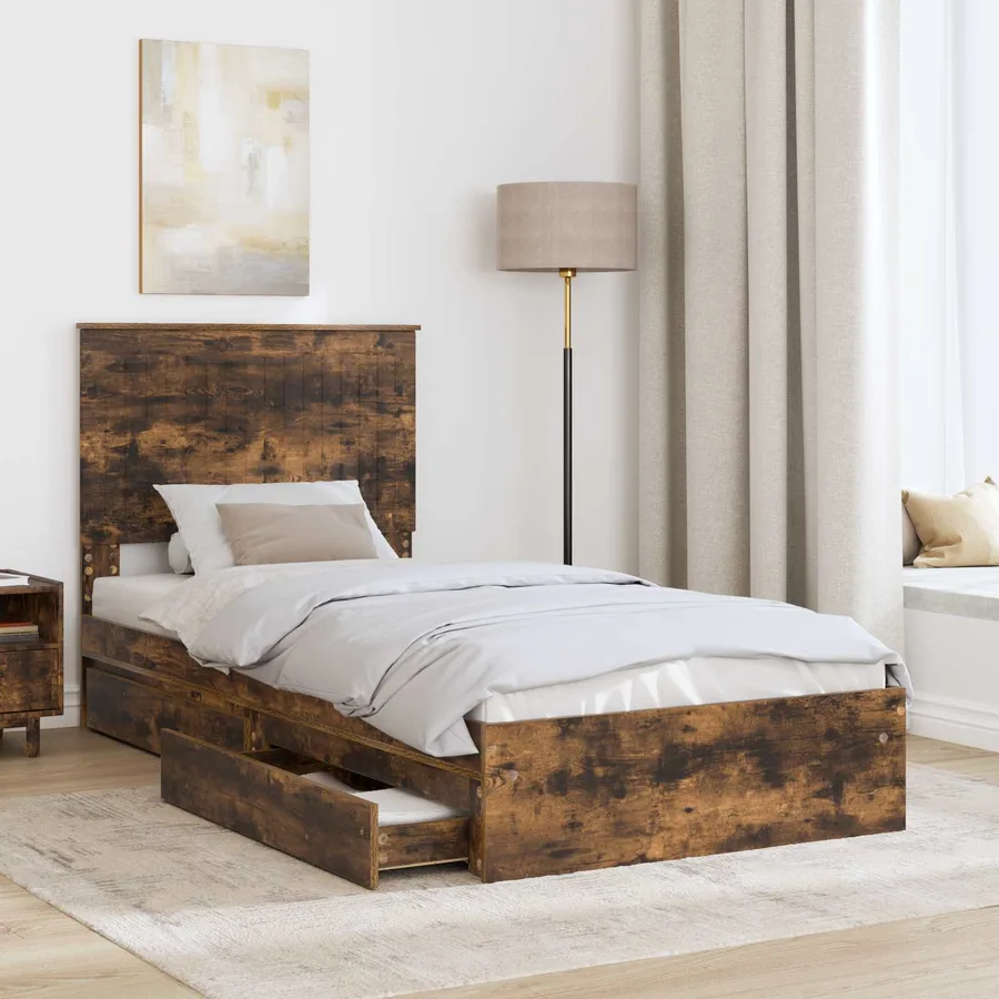 Lit de Rangement Chêne fumé 90 x 190 cm Bois d'ingénierie - 3