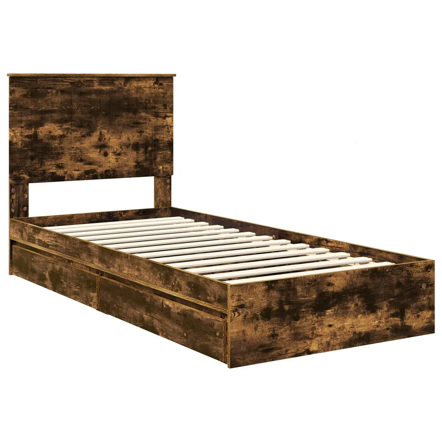 Lit de Rangement Chêne fumé 90 x 190 cm Bois d'ingénierie - 4
