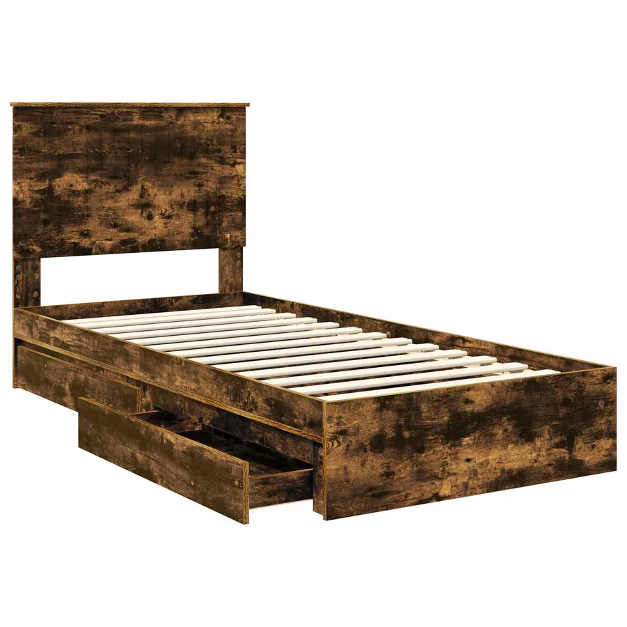 Lit de Rangement Chêne fumé 90 x 190 cm Bois d'ingénierie - 5