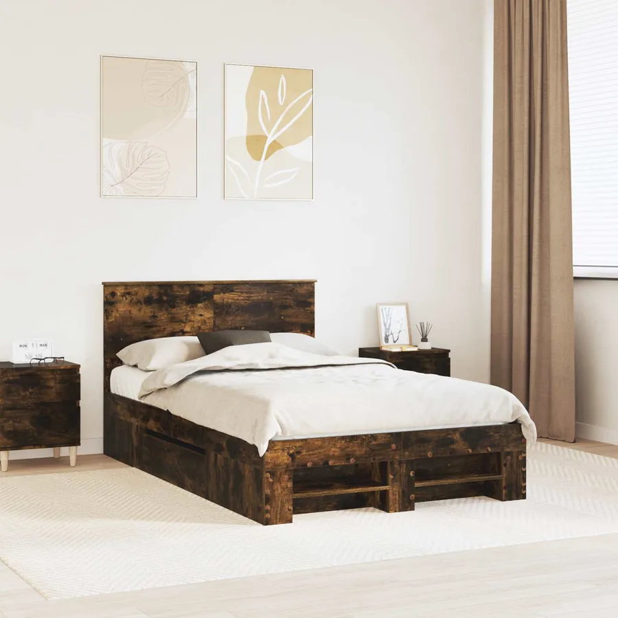 Cadre de lit Chêne fumé 120 x 200 cm Bois d'ingénierie