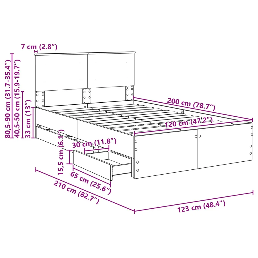 Cadre de lit Chêne fumé 120 x 200 cm Bois Ingénierie - 14