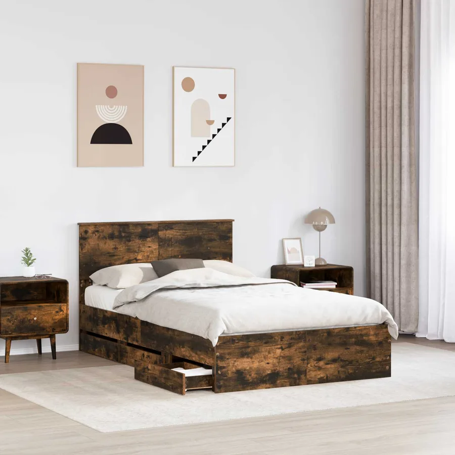 Cadre de lit Chêne fumé 120 x 190 cm Bois Ingénierie - 3