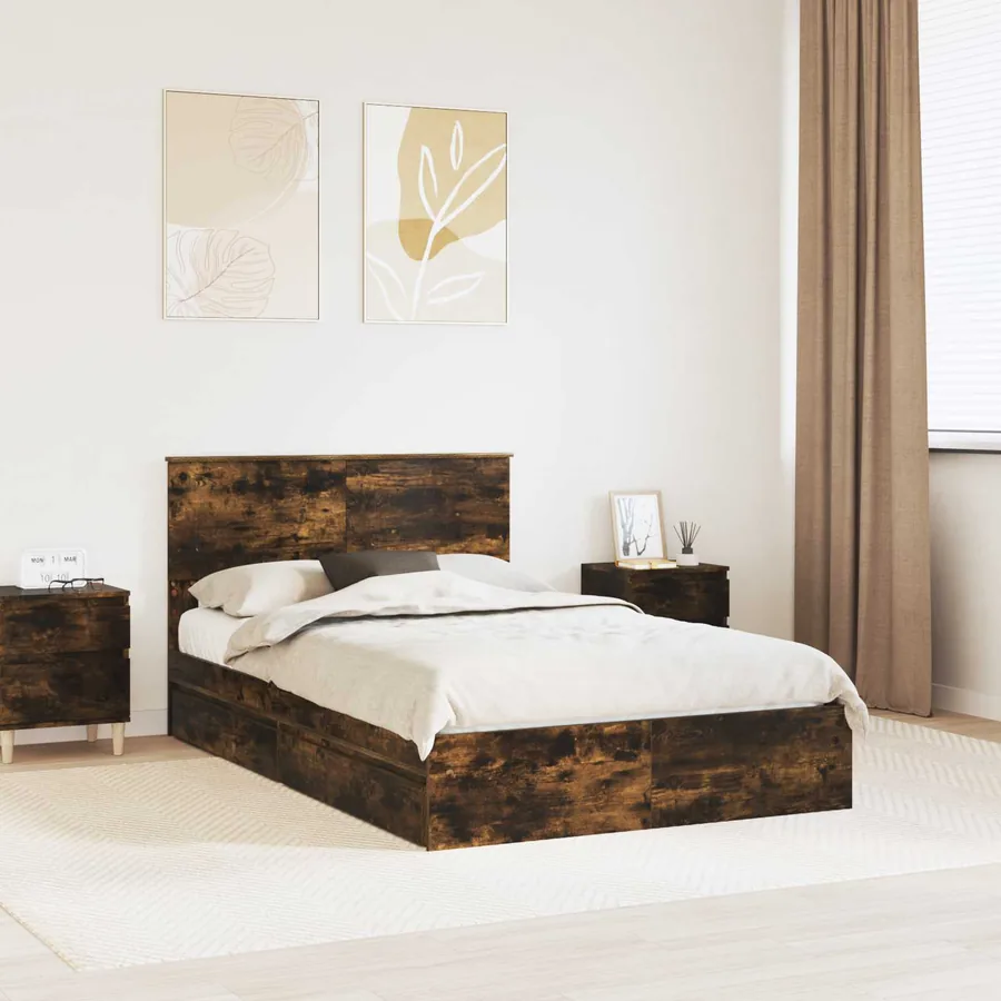 Lit de Rangement Chêne fumé 120 x 190 cm Bois d'ingénierie