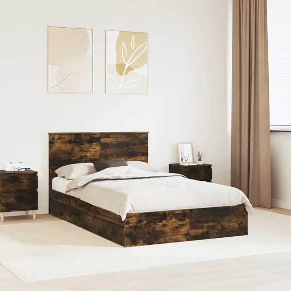 Lit de Rangement Chêne fumé 120 x 190 cm Bois d'ingénierie