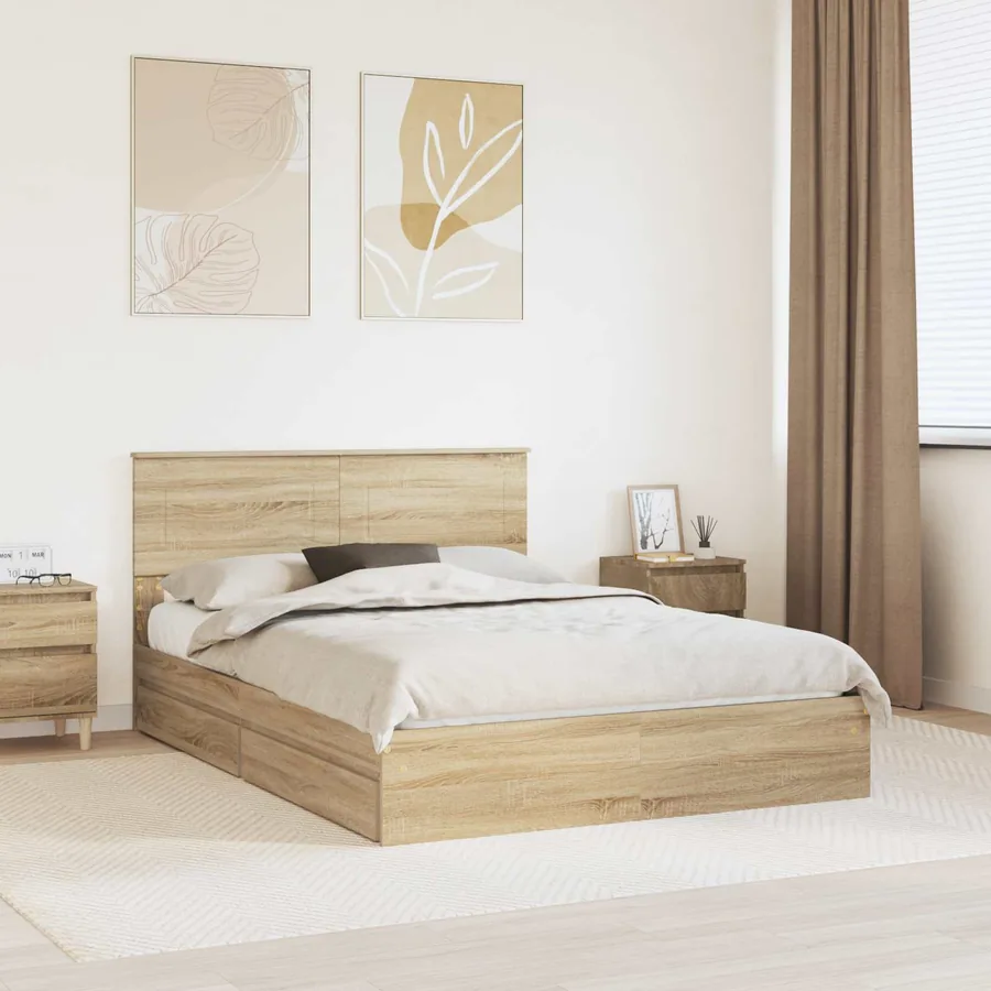 Lit de Rangement Chêne Sonoma 140 x 190 cm Bois d'ingénierie