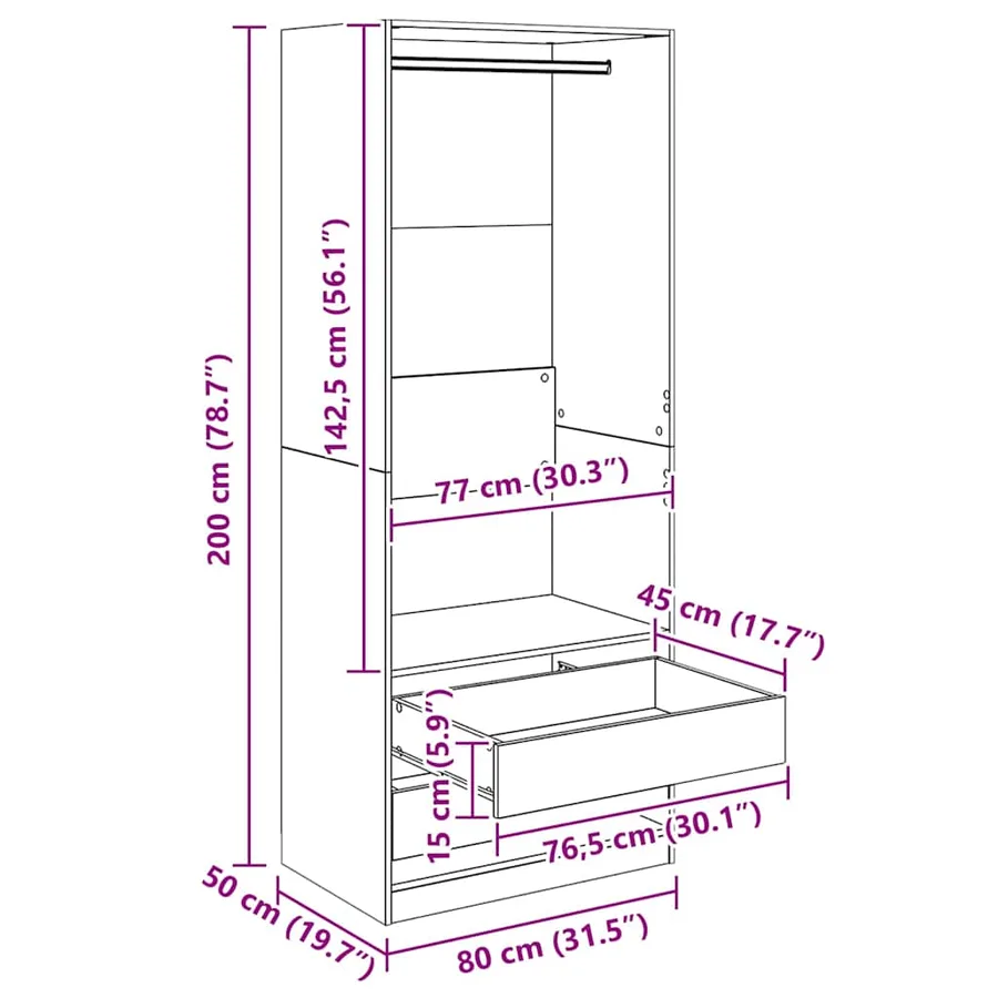 Armoire Chêne noir 80 x 50 x 200 cm Bois d'ingénierie - 12