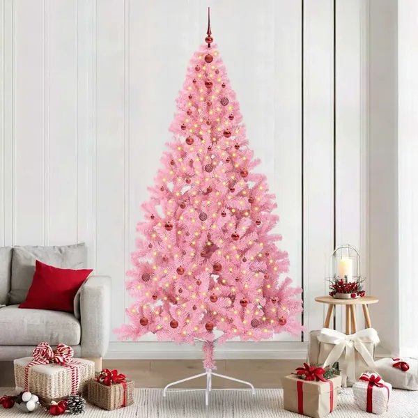 Sapin de Noël artificiel pré-éclairé Rose 240 cm PVC