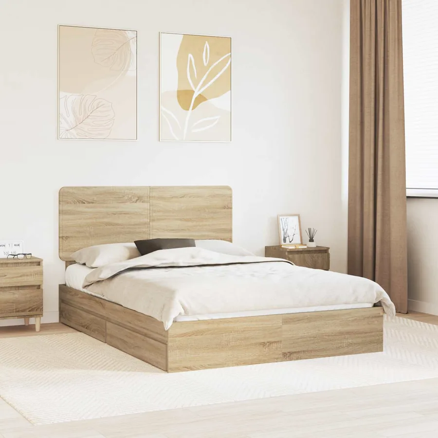 Lit de Rangement Chêne Sonoma 140 x 190 cm Bois d'ingénierie