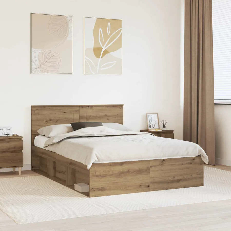 Cadre de lit Chêne artisan 140 x 190 cm Bois d'ingénierie