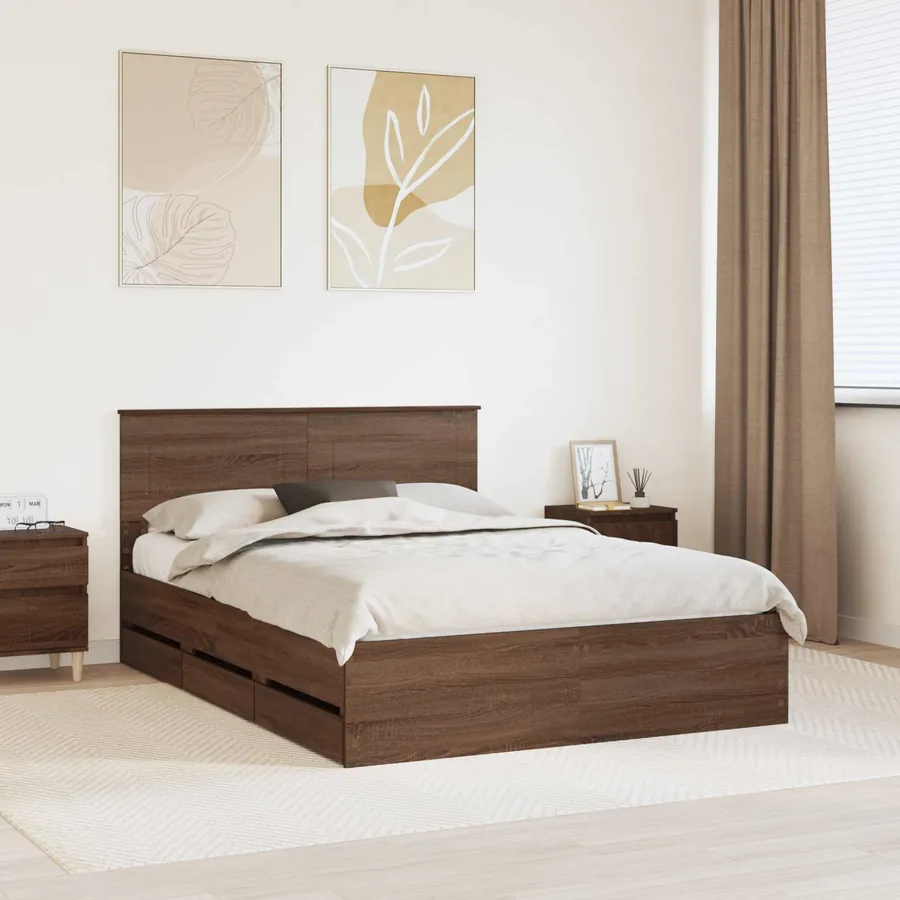 Cadre de lit Chêne brun 140 x 200 cm Bois Ingénierie