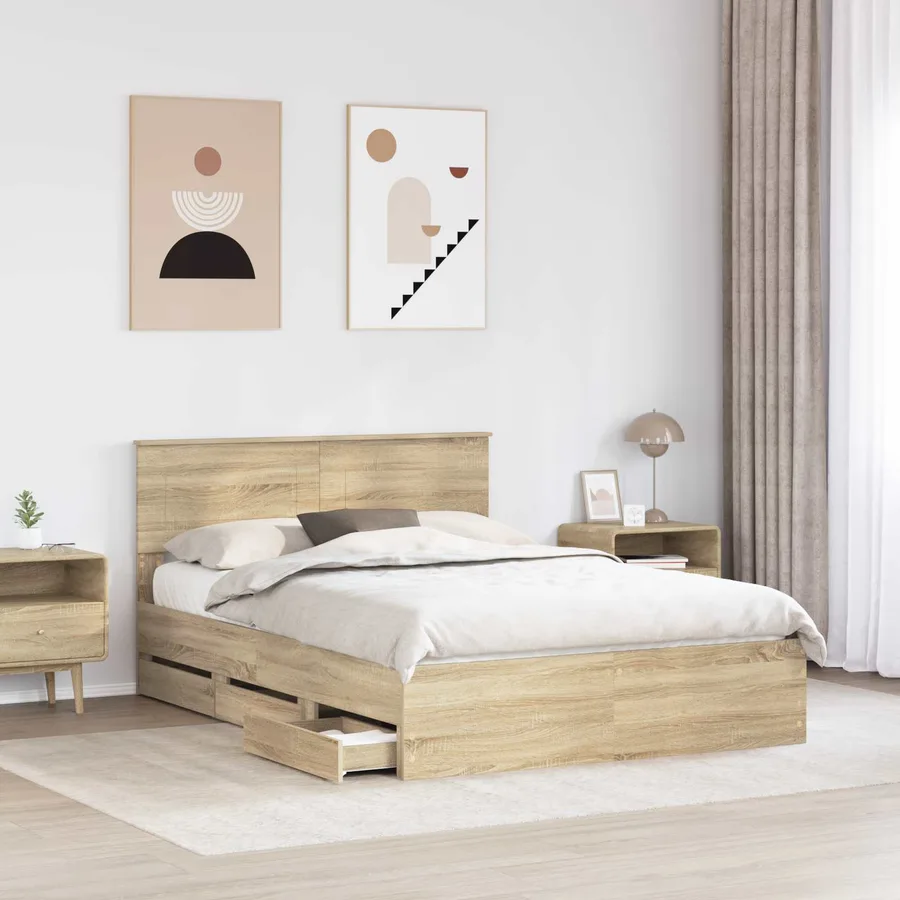 Cadre de lit Chêne Sonoma 140 x 200 cm Bois Ingénierie - 3
