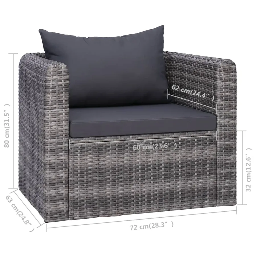 Chaise de jardin avec coussin et oreiller Résine tressée Gris - 6