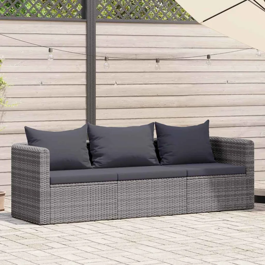 Meuble de jardin 3 pcs avec coussins Gris Résine tressée