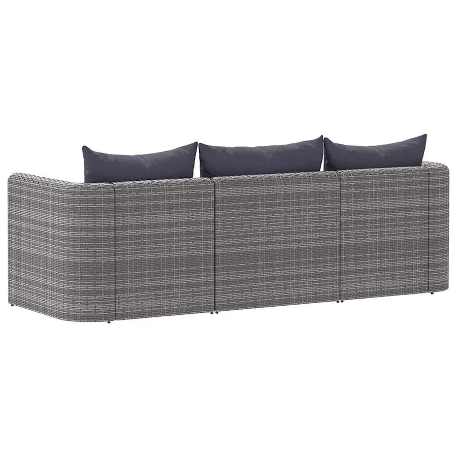 Meuble de jardin 3 pcs avec coussins Gris Résine tressée - 5