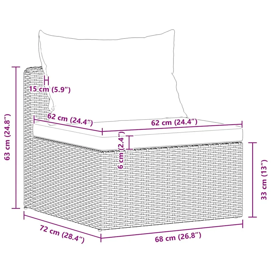 Meuble de jardin 3 pcs avec coussins Gris Résine tressée - 7