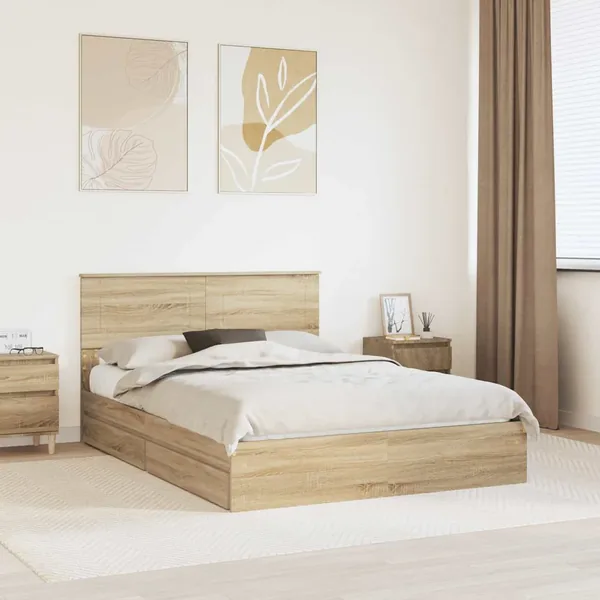 Lit de Rangement Chêne Sonoma 140 x 200 cm Bois d'ingénierie