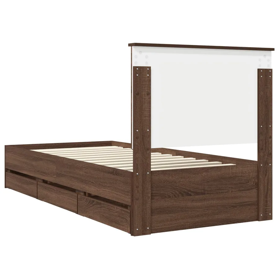 Cadre de lit avec tiroir Chêne brun 90 x 190 cm Bois Ingénierie - 10
