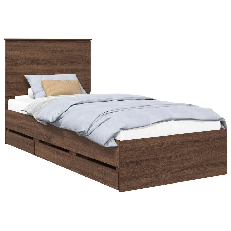 Cadre de lit avec tiroir Chêne brun 90 x 190 cm Bois Ingénierie - 2