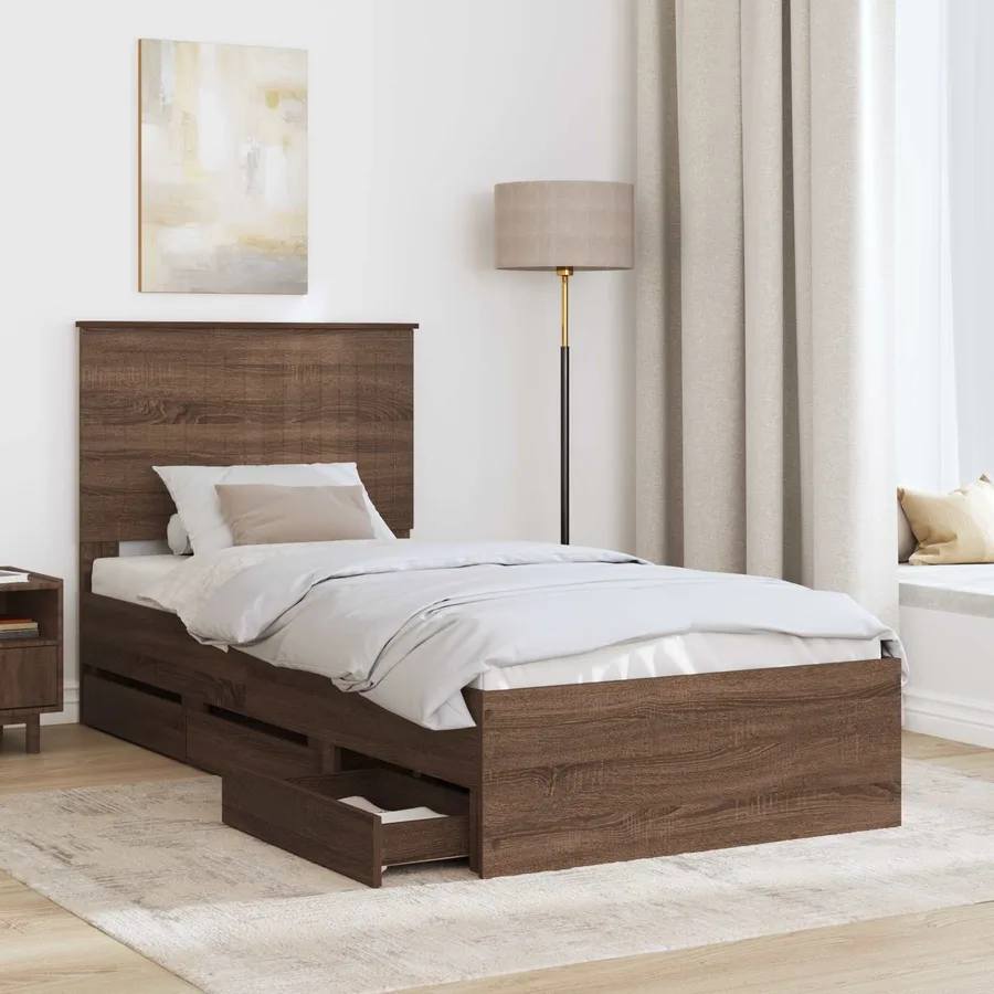 Cadre de lit avec tiroir Chêne brun 90 x 190 cm Bois Ingénierie - 3