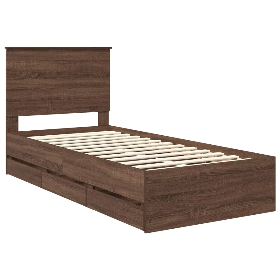 Cadre de lit avec tiroir Chêne brun 90 x 190 cm Bois Ingénierie - 4