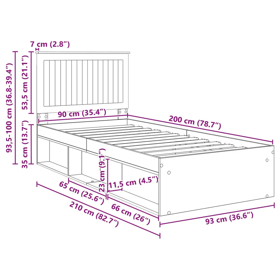 Cadre de lit Blanc 90 x 200 cm Bois de pin massif - 13