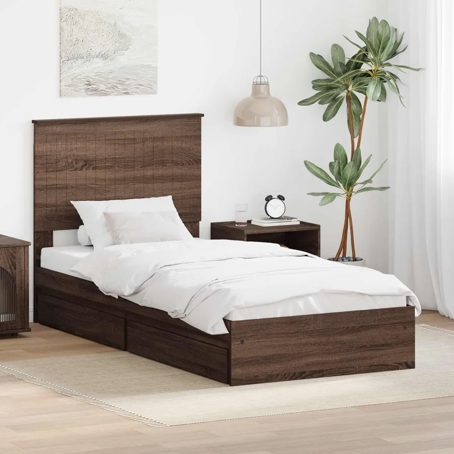 Lit de Rangement Chêne brun 90 x 190 cm Bois d'ingénierie