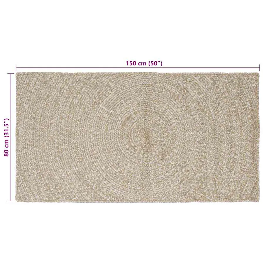 Tapis de surface Naturel et Blanc 80 x 150 cm Jute - 8