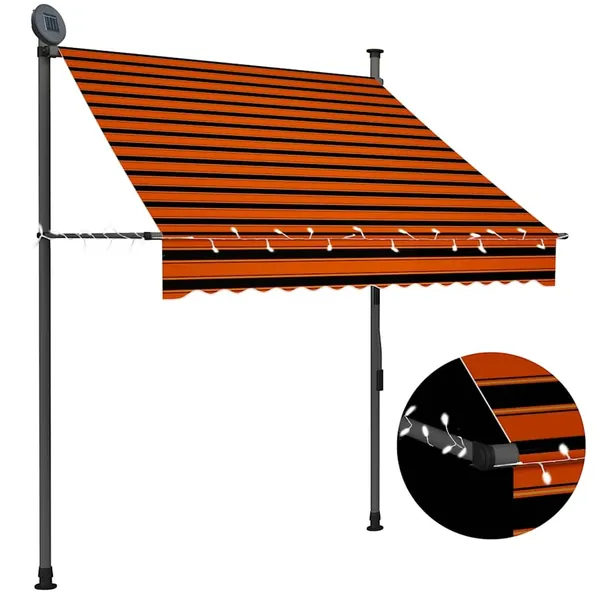 Auvent manuel rétractable avec LED 150 cm Orange et marron
