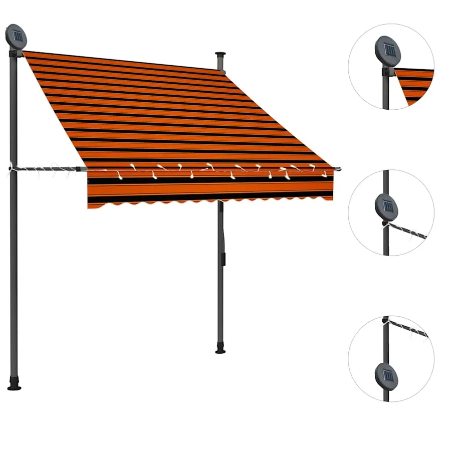 Auvent manuel rétractable avec LED 150 cm Orange et marron - 3