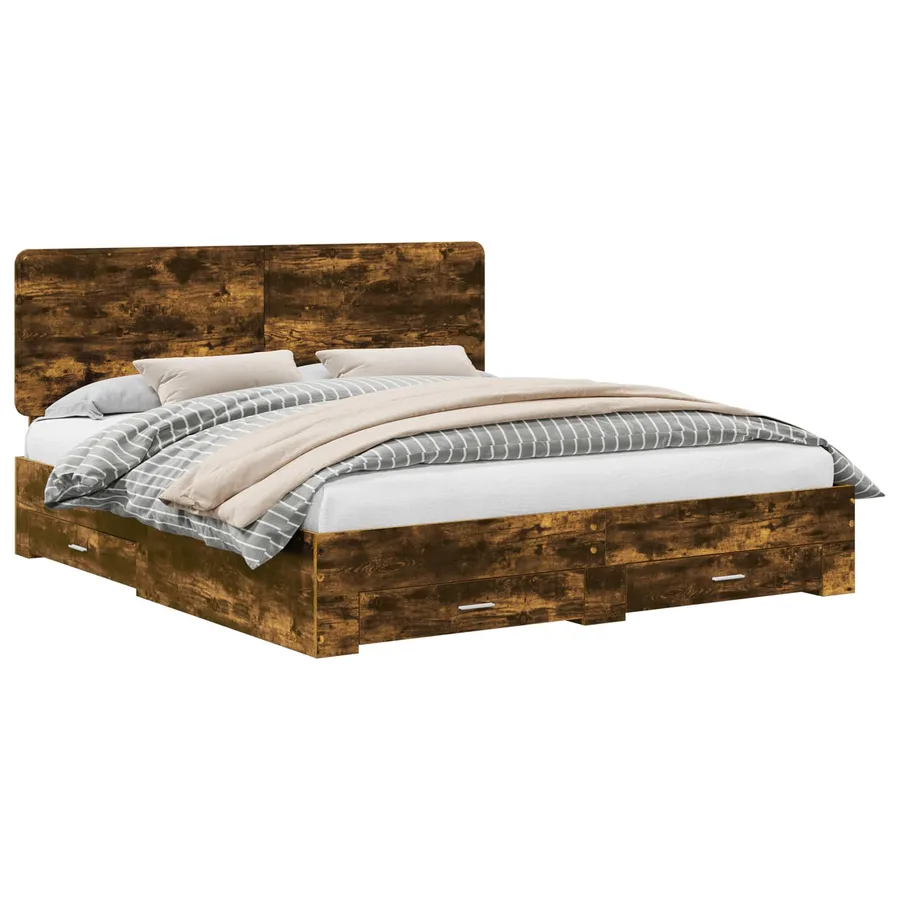 Cadre de lit Chêne fumé 200 x 200 cm Bois d'ingénierie - 2