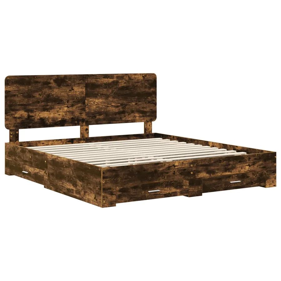 Cadre de lit Chêne fumé 200 x 200 cm Bois d'ingénierie - 4