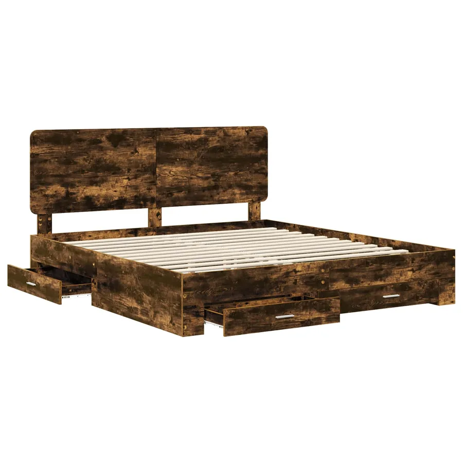 Cadre de lit Chêne fumé 200 x 200 cm Bois d'ingénierie - 5