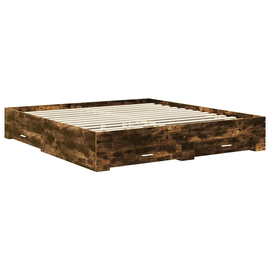 Cadre de lit Chêne fumé 200 x 200 cm Bois d'ingénierie - 6