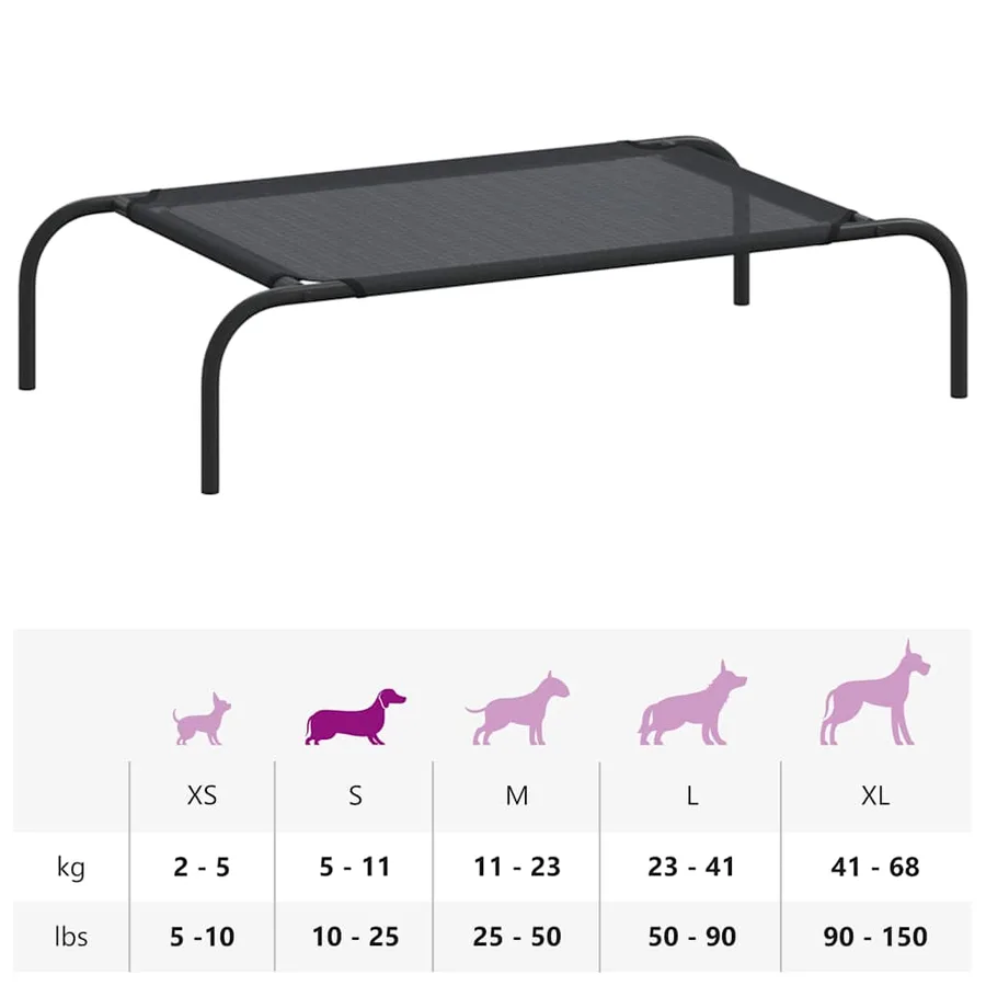 Lit surélevé pour chien Noir S Textilène - 9